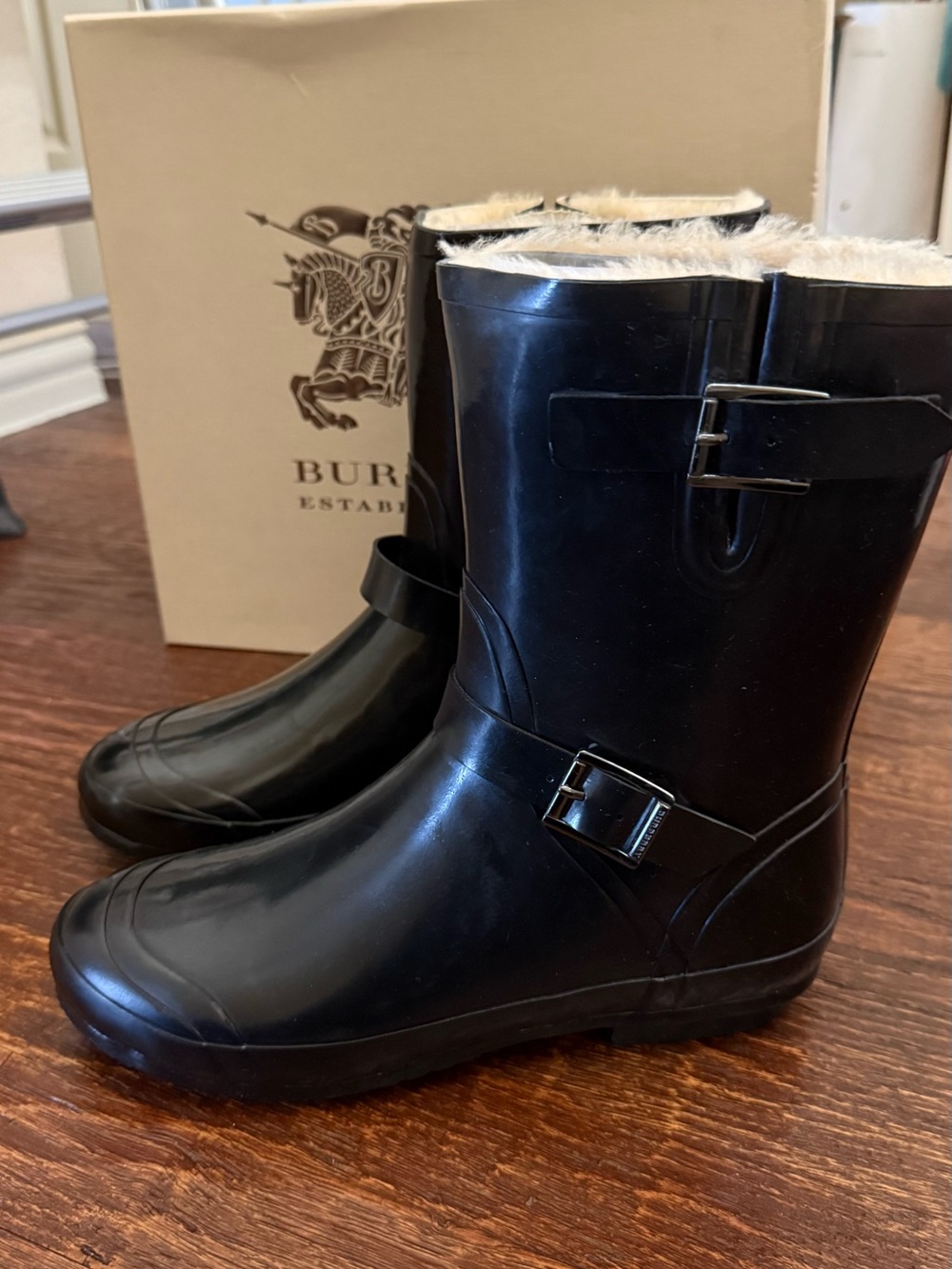 Burberry Black Fur-Lined Rain Boots